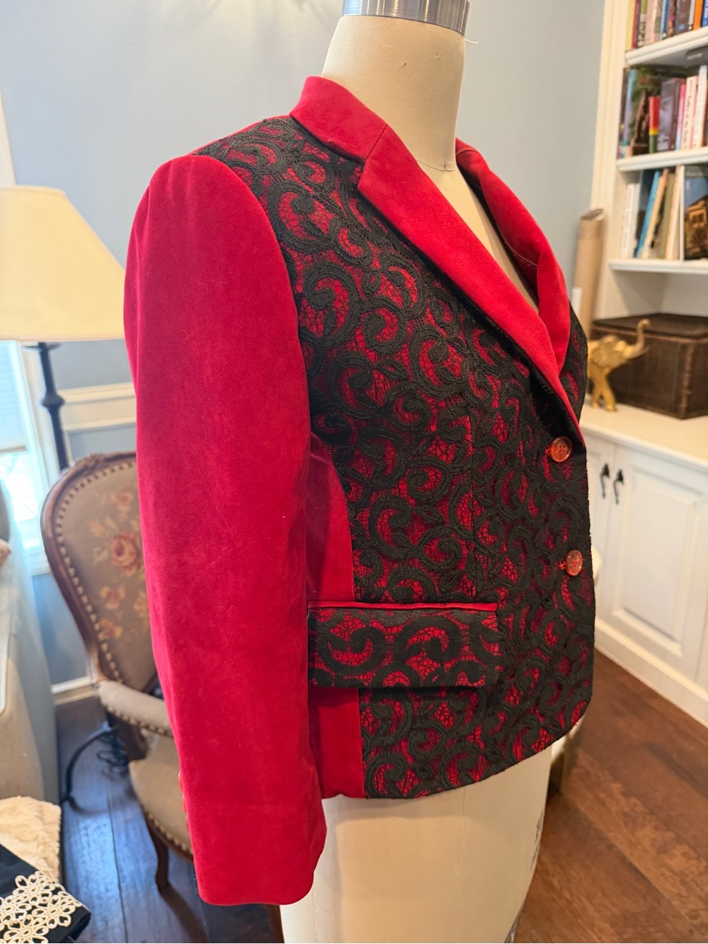 Vintage Red and Black Patterned Women's Blazer - Picture 2 of 10